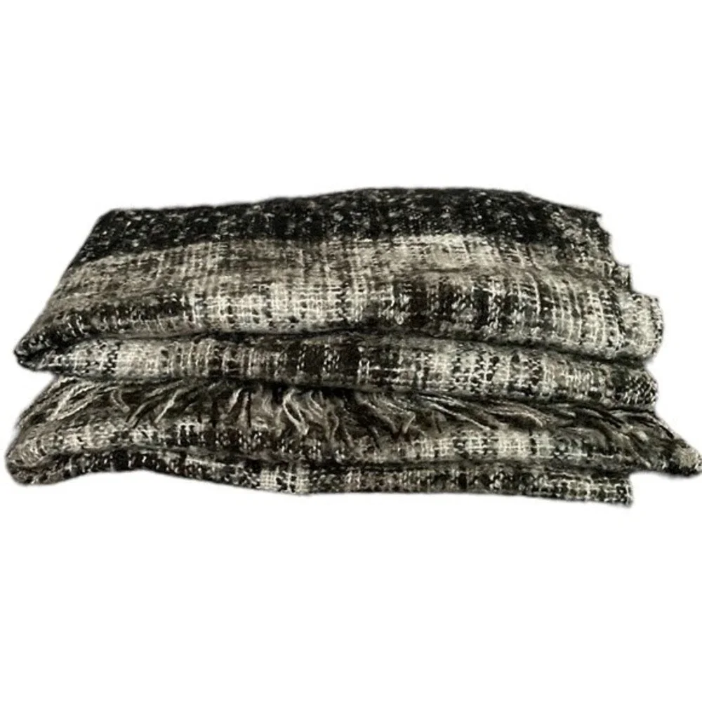 Holly Bracken Scarf Shawl Wrap.Tweed Style Texture in black gray and white